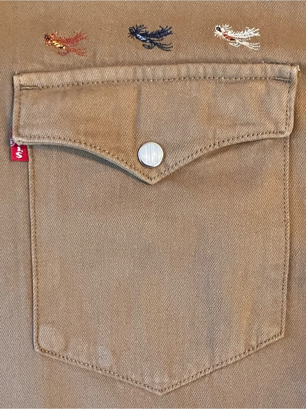 Levi’s Denim Pearl Button-Down Longsleeve Collared Jean Shirt Brown 2-XL Western - Picture 9 of 15
